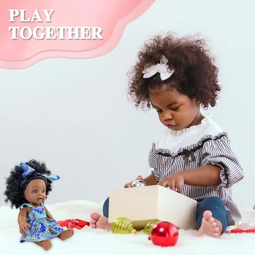 Miniatura 5 de Nice2you Muñeca bebé negra para niña, muñeca afroamericana negra de 10 pulgadas con vestido, muñeca bebé recién nacida realista para niños de 1 2 3