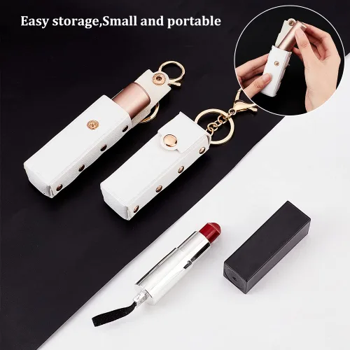 Miniatura 3 de WADORN 2 soportes para llavero Chapstick, 6 pulgadas, piel sintética, organizador de lápiz labial con llavero, Blanco