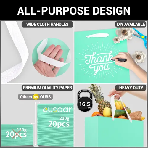 Miniatura 3 de EUSOAR Bolsas de papel kraft con asas, 20 bolsas de papel kraft de 12.5 x 4.5 x 11 pulgadas, bolsas de compras con asa para almuerzo, mercancía, Azul