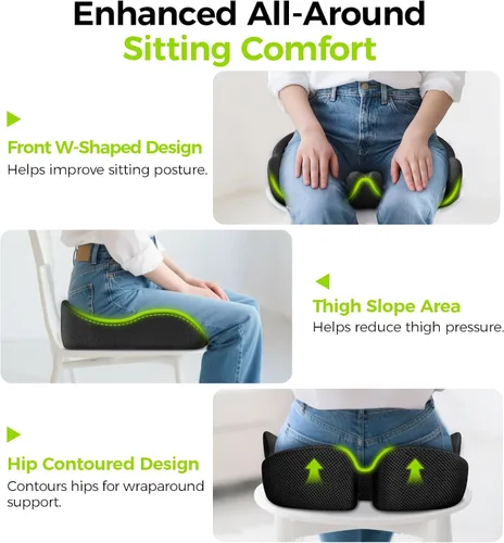 Miniatura 6 de AUVON Cojín de asiento de gel para sillas de oficina, cojines ergonómicos de espuma viscoelástica para apoyo de larga duración y ciática, espalda