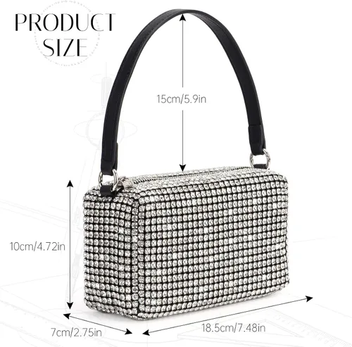Miniatura 2 de Fecialy Bolso de noche con diamantes de imitación para mujer, bolso cruzado de cristal, bolso de mano brillante para boda, fiesta de graduación