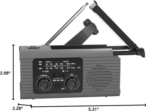 Miniatura 10 de Nitigo - Radio de emergencia de 4,000 mAh con manivela solar AM/FM/NOAA, portátil, con cargador de teléfono, linterna LED, lámpara de lectura
