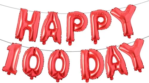 Juego de globos de papel de aluminio con letras del alfabeto, pancarta de feliz 100 días, suministros de decoración para fiesta de cumpleaños (rojo)
