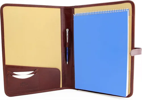 Miniatura 9 de Portafolio de cuero Padfolio Ejecutivo Folio A4 Cartera de currículum Mujeres Profesional Cuaderno Titular Cuero Carpeta de Negocios Hombres (Negro)
