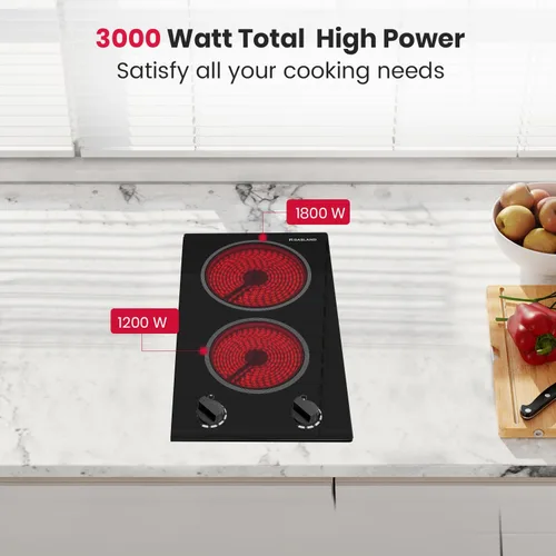 Miniatura 6 de GASLAND 12 Inch Built-in Electric Cooktop, 2 Burner 3000W Radiant Ceramic Stovetop CH30BS, 220-240V, 7 Power Levels, Knob Control, Hot Indicator