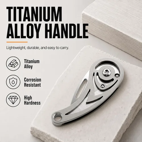 Miniatura 4 de Tops Home Cuchillo de Bolsillo Pequeño, Llavero de Titanio, Rellenos de Media, Pequeño Cortador de Caja, Cuchillo Utilitario EDC, Regalo de Llavero