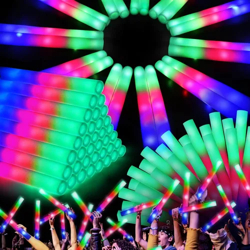 OLUPP 48 piezas de palos de espuma brillantes, palos de resplandor a granel con 3 modos de parpadeo colorido, varitas luminosas para niños, paquete