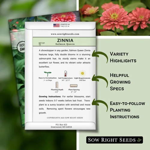 Miniatura 2 de Sow Right Seeds - Semillas de zinnia Salmon Queen para plantar - Paquete de reliquia sin OMG para plantar y cultivar un jardín de flores en el hogar