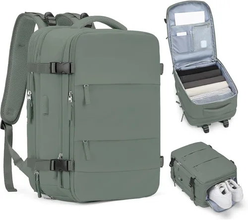 Miniatura 66 de Mochila de viaje grande, bolsa de mano, aprobada para aviones, para artículos personales, para hombre o mujer, color beige con marrón