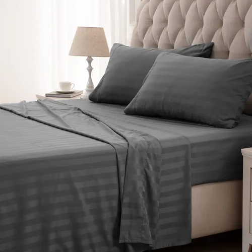 SLEEP ZONE Juego de Sábanas Refrescantes a Rayas Queen - Juego de Sábana Ajustable, Sábana Plana y Fundas de Almohada de 4 Piezas - Sábana de Cama a