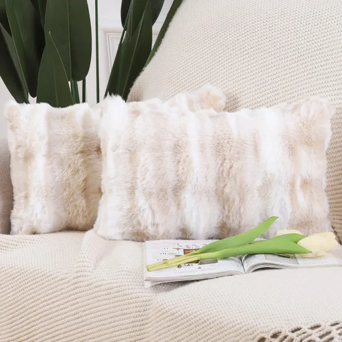 Miniatura 23 de MADIZZ Paquete de 2 fundas de almohada gruesas de felpa de lana sintética, suaves y bohemias, lujosas fundas de cojín para sofá, dormitorio, sala