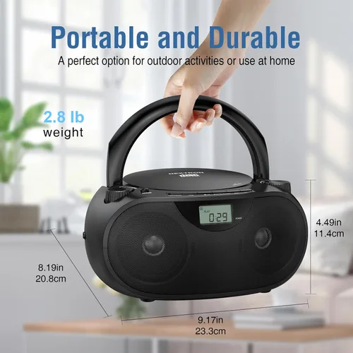 Miniatura 9 de Nextron Boombox de CD portátil con Bluetooth, USB, radio y refuerzo de graves - negro