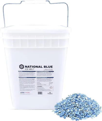 National Blue Snow Salt Ice Melt Cubo de 35 libras, derretidor de hielo de acción rápida, apto para mascotas, plantas y hormigón, respetuoso con el