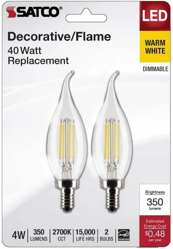 Miniatura 2 de Satco 21840-4CA10/LED/927/CL/120V/E12/2CD Decorativo (S21840) Punta de Vela Bombilla LED