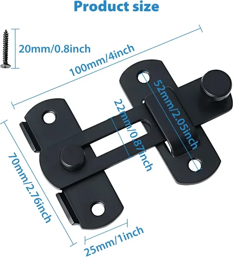 Miniatura 3 de Alise 2 pestillos de puerta abatibles, cerradura de puerta de seguridad de 4 pulgadas para valla de madera de granero, puertas francesas Negro mate