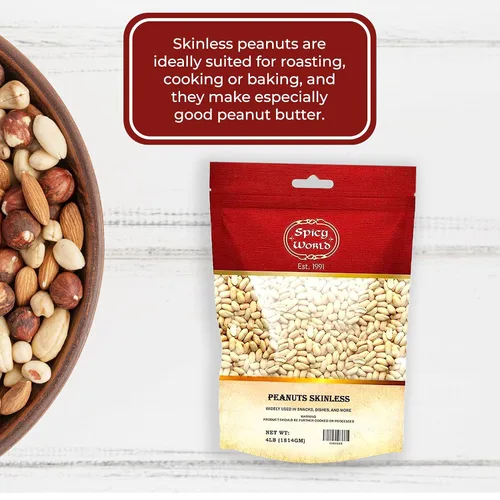 Miniatura 6 de Spicy World Cacahuetes sin piel, cacahuetes crudos blanqueados (sin cocinar, sin sal) 4 libras (64 onzas) ~ Todos los productos naturales cultivados