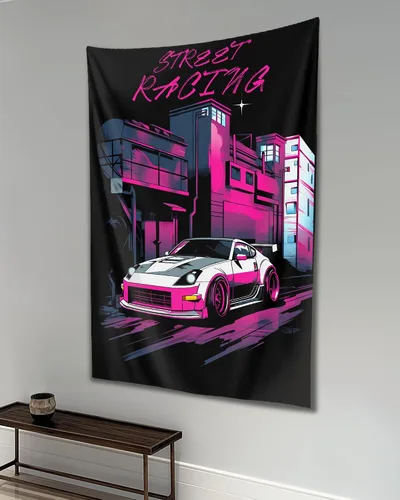 Miniatura 28 de QEOPGNE Tapiz grande para colgar en la pared, diseño de puente de puerta dorada, grandes olas, japonés, retro, Jdm, auto, R34, tapiz para 2