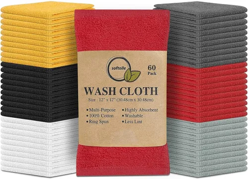 Miniatura 17 de Paquete de 24 paños 100 % algodón (12 x 12 pulgadas), suaves, altamente absorbentes, toallas para la cara, paños de lavado para la cara, hilado