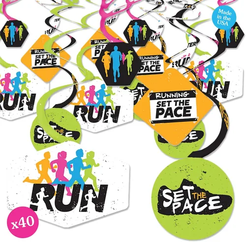Big Dot of Happiness Set the Pace - Decoraciones para correr - Decoraciones de fiesta - Serpentinas colgantes para fiestas - Pista, Cross Country,
