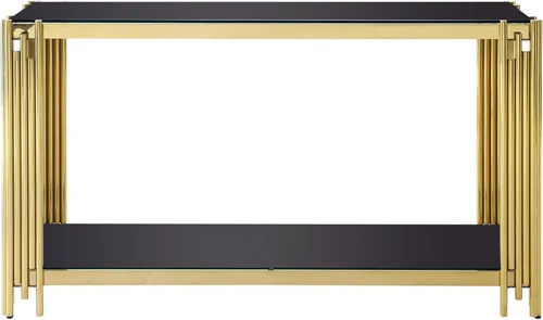 Miniatura 8 de SSLine Mesa consola moderna de lujo, mesa rectangular de cristal para entrada de pasillo, sala de estar, almacenamiento de 2 niveles, diseño