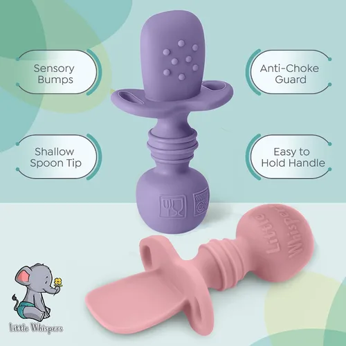 Miniatura 3 de LittleWhispers - Cucharas de silicona para bebés, autoservicio de 6 meses, utensilios aptos para bebés, niños pequeños y niños, primera etapa, Pinks