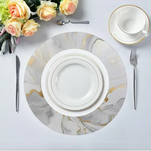 Miniatura 3 de Round Placemats Set of 6, White Golden Marble Print Heat Resistant Washable Place Mats Table Mat for Kitchen Dining Party