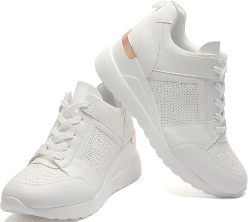 Miniatura 6 de YZ Tenis de cuña de moda para mujer, con tacón alto, con cordones y plataforma