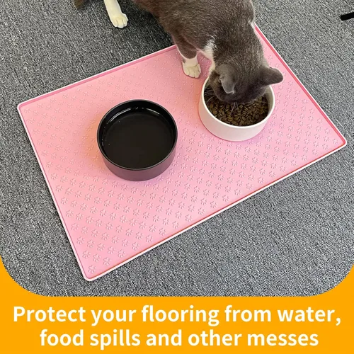 Miniatura 5 de Ptlom Mantel individual para mascotas para perros y gatos, tapete para evitar el desbordamiento de alimentos y agua, adecuado para mascotas Rosa