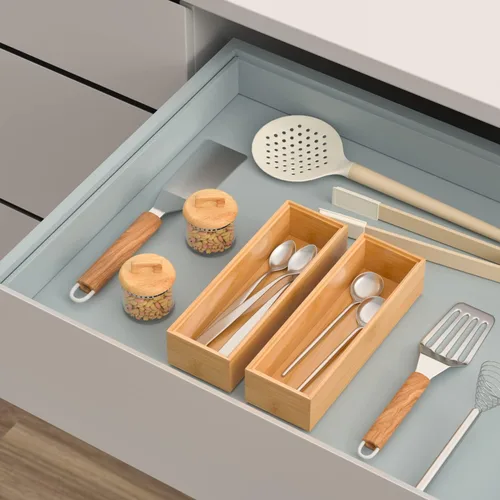 Miniatura 2 de VeyFey Bandeja de cubiertos para cajón, organizador apilable de bambú para cajones de cocina, 9 x 3 x 2 pulgadas, juego de 2