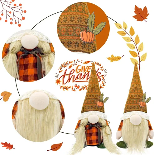 Miniatura 2 de Decoraciones de Acción de Gracias para el hogar - Decoración de otoño - Linda muñeca de felpa de gnomos de Acción de Gracias para oficina