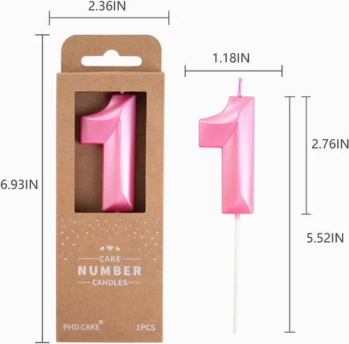 Miniatura 4 de PHD CAKE Velas de cumpleaños de 7 cm con número 1 en forma de diamante, color rosa; velas de número rosa, velas de número para pastel, velas