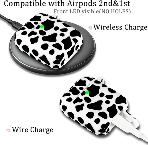 Miniatura 4 de LitoDream - Funda de silicona suave y flexible con llavero para Apple AirPods 2 y 1, ideal para niñas (vaca)