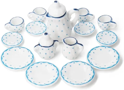 Miniatura 17 de Odoria 1:12 Miniatura 15pcs porcelana azul Chintz taza de té Set (azul)