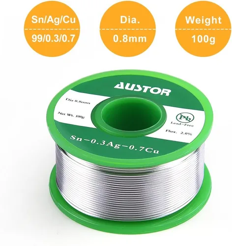 Miniatura 2 de AUSTOR - Hilo de soldadura sin plomo de 0.8 mm con núcleo de colofonia, 100 g