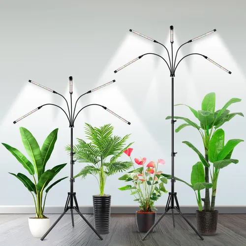 Miniatura 9 de Garpsen Luz de crecimiento con soporte, luces de cultivo de 5 cabezas para plantas de interior, luz de planta LED de 100 diodos de espectro completo