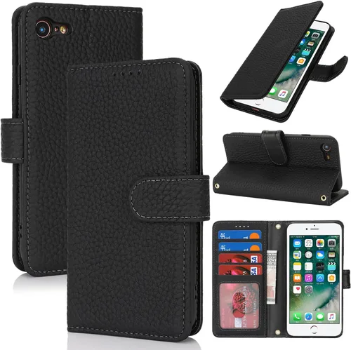 Miniatura 26 de Zouzt Funda para iPhone 11 de 6.1 pulgadas de piel auténtica con 4 ranuras para tarjetas, tarjetero con bloqueo RFID, tapa magnética, función atril