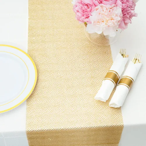 PapaKit Camino de mesa semitransparente a rayas doradas con purpurina brillante, paquete de 2, para vacaciones, decoración de bodas, fiestas y