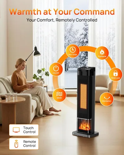 Miniatura 5 de AKIRES Calentador de espacio con termostato, calentador de habitación portátil para uso en interiores, control remoto, oscilación de 120°