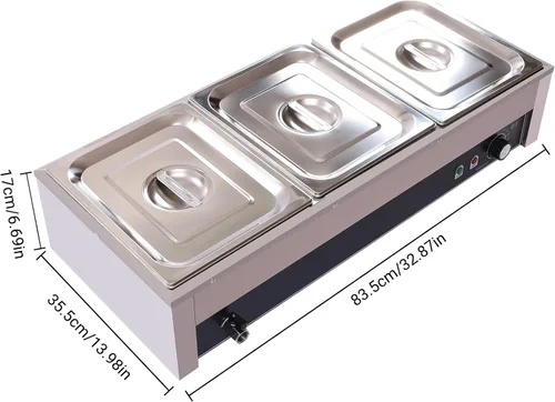 Miniatura 3 de Calentador de alimentos comercial de 3 bandejas, 110 V, 1500 W, mesa de vapor eléctrica de 3.9 in/4 pulgadas de profundidad, 20.6 cuartos de galón