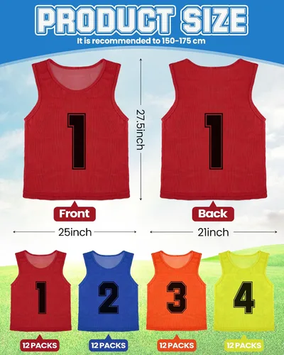 Miniatura 2 de Suhine 48 Piezas Petos para Deportes Doble Fútbol Petos de Entrenamiento Chalecos de Scrimmage de Malla Baloncesto Equipo Práctica Camiseta