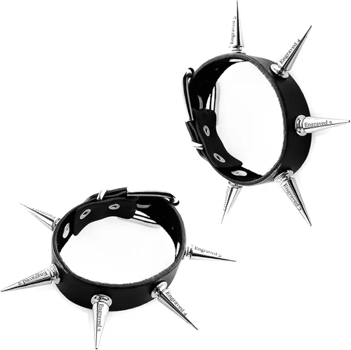 Miniatura 8 de MILAKOO 2 pulseras de piel sintética estilo punk con remaches acentuados