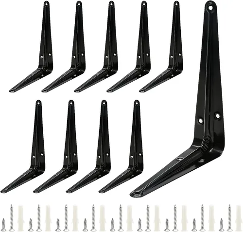Miniatura 9 de Uenhoy Paquete de 10 soportes de estante negros de 4 x 3 pulgadas, soportes flotantes de metal resistentes para montaje en pared, soportes