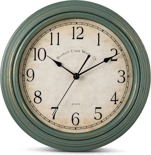 Bernhard Products Reloj de Pared Vintage Silencioso Sin Tic Tac - Reloj Verde Rústico Decorativo de Cuarzo de Calidad de 12 Pulgadas Operado con