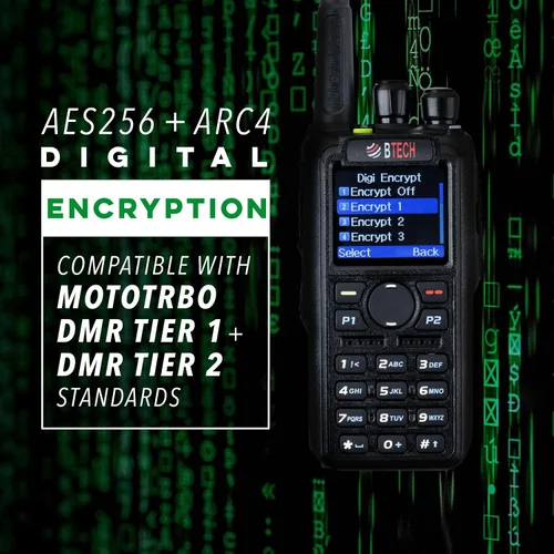 Miniatura 6 de BTECH DMR-6X2 PRO DMR y radio analógica bidireccional (Bluetooth + GPS) Batería USB-C - 7W VHF/UHF (136-174MHz y 400-480MHz), cifrado, alias