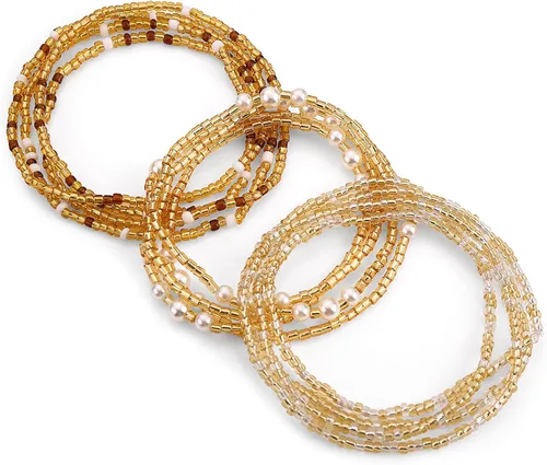 ASTER Juego de 3 cadenas de cuentas de cintura coloridas para verano, cadena de vientre africano, cuentas elásticas para cadenas corporales, joyería