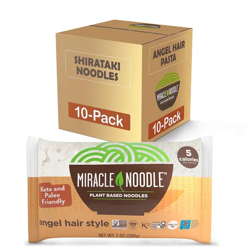 Miracle Noodle Angel Hair Pasta, 7 onzas (paquete de 10), fideos Shirataki Konjac a base de plantas, 5 calorías, 0.04 oz de carbohidratos netos por