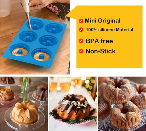 Miniatura 6 de Sidosir Mini molde de tubo acanalado para pasteles, 6 cavidades Heritage, molde de silicona para pasteles familiares, moldes antiadherentes de Tubo
