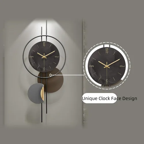 Miniatura 5 de Reloj de pared moderno para sala de estar, gran reloj de pared decorativo negro con luz, reloj silencioso creativo funciona con pilas, arte de pared
