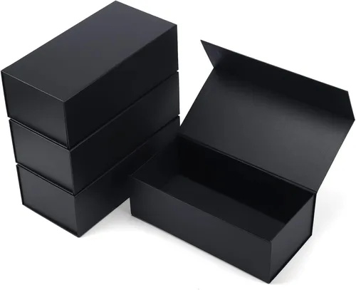 Paquete de 4 Cajas de Regalo de 12x6x4 Pulgadas con Tapas de Cierre Magnético, Caja Negra Magnética para Boda, Propuesta de Padrinos y Damas de