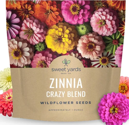 Zinnia Crazy Blend - Paquete grande de 1 onza - 4,000 semillas de flores para plantar - Zinnia elegans